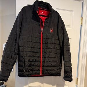 Spyder Men's Black Puffer Jacket with Red Accents